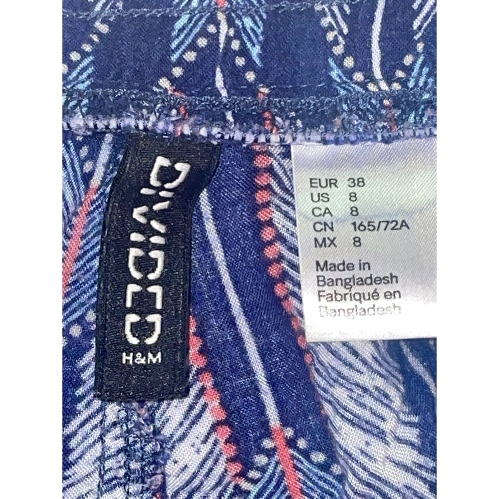 H&M Divided Blue Ikat Feather Print Relaxed Tapered Leg Pants Womens Size 8 - Picture 4 of 8